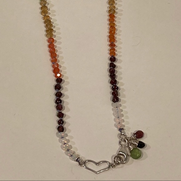Hand Knotted Opal Garnet Carnelian Citrine Apatite Peridot Rainbow Necklace - Picture 5 of 9